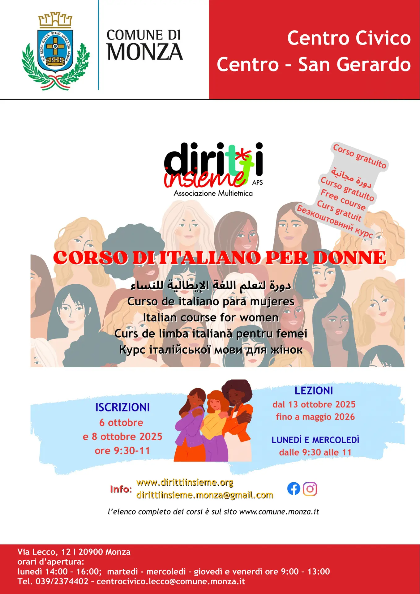 Torna il corso di italiano per donne straniere al centro civico San Gerardo
